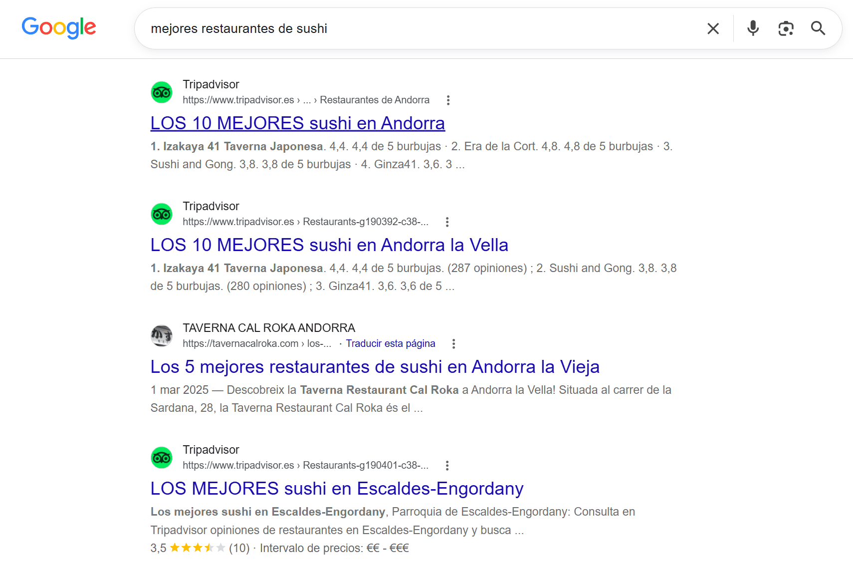 Ejemplo de posicionamiento web para búsquedas específicas